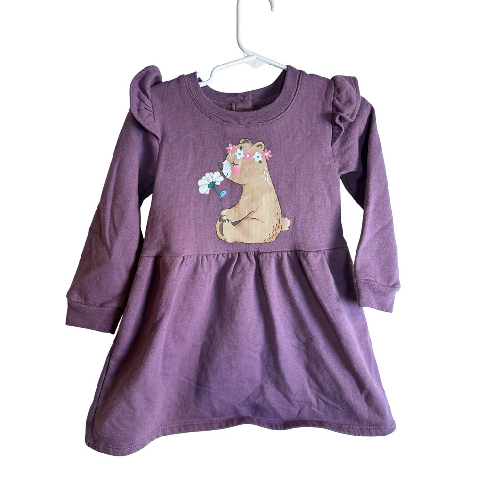 Koala Kids Sweatshirt Dress 2T Purple Bear Flower Ruffle Toddler Girls